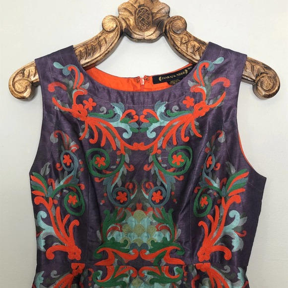 Anthropologie Pankaj & Nidhi Octave Embroidered Flare Purple Mini Dress 10Petite - Picture 4 of 10